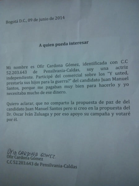 WP_002327 2 - La carta con la que Zuluaga atacó a Santos por el comercial de las mamás de los soldados 