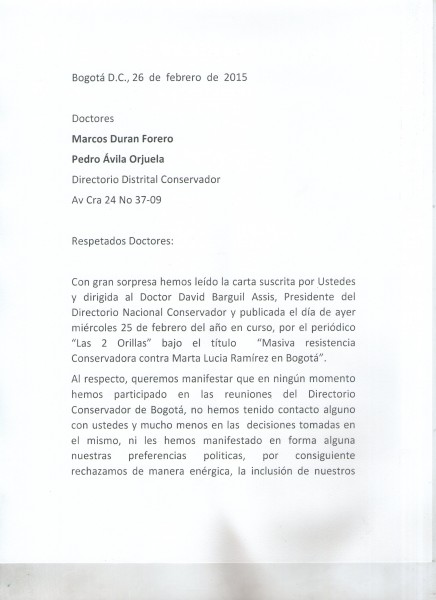 01 - La zancadilla del Directorio Distrital a Marta Lucía Ramírez