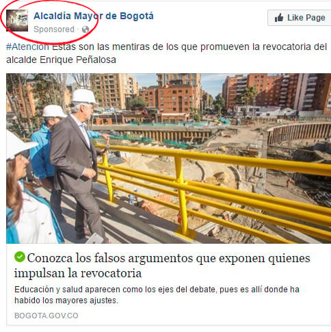  - Peñalosa le paga a Facebook para mejorar su imagen