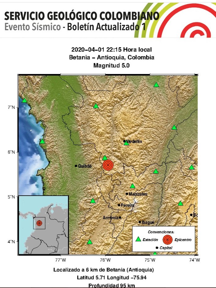 Fuerte temblor se sintió en Antioquia y en Bogotá