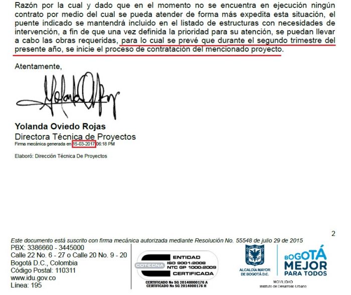  - ¿Qué ha pasado con el proceso de contratación para intervenir puentes peatonales en Bogotá?