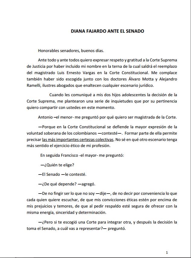  - La impactante carta de Diana Fajardo con que convenció al Senado