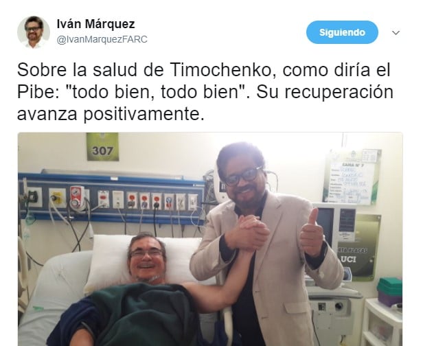  - Parte de buena salud de Timochenko desde el hospital de Villavicencio