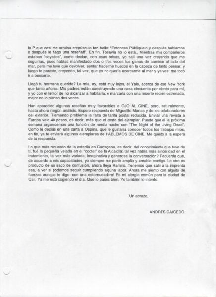  - La carta prohibida de Andrés Caicedo