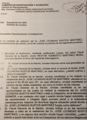  - El cuestionario con el que Leonidas Bustos pretende involucrar judicialmente a Néstor Humberto Martínez