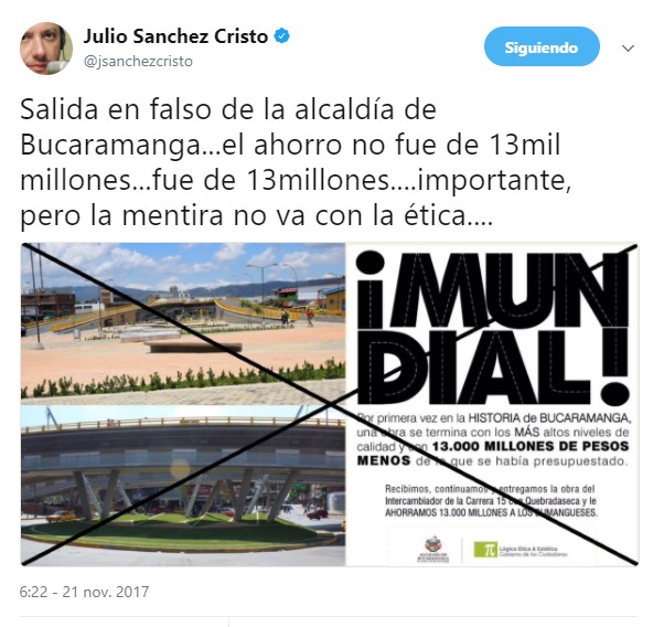  - El reclamo de Julio Sánchez Cristo al alcalde de Bucaramanga por haberle mentido