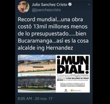  - El reclamo de Julio Sánchez Cristo al alcalde de Bucaramanga por haberle mentido