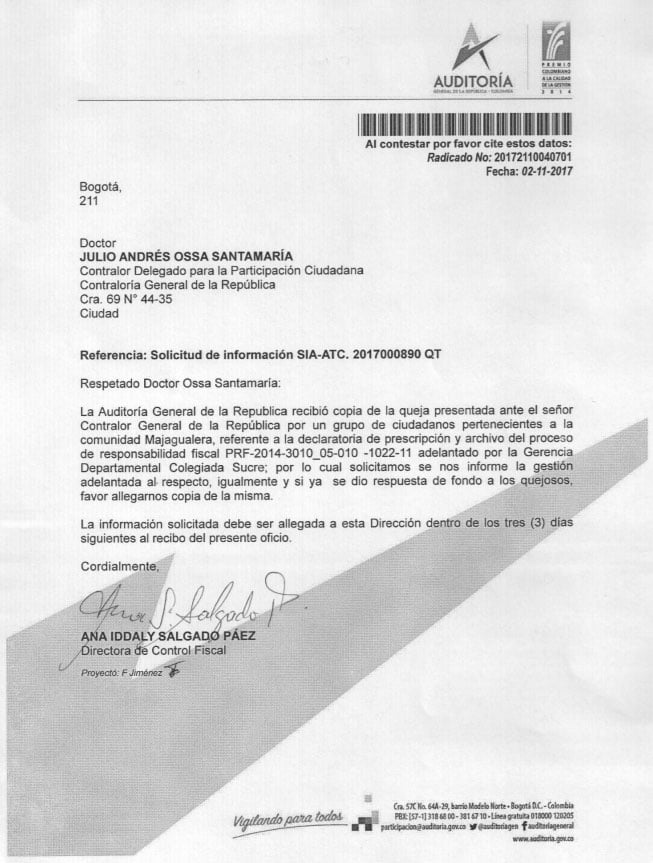  - Contralor General, ¿por qué se prescribió y archivó el proceso de responsabilidad fiscal del proyecto de vivienda El Jobo en Majagual?