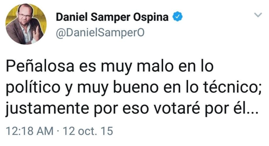  - “Daniel Samper Ospina, a mí no se me olvida que siempre has amado a Enrique Peñalosa”