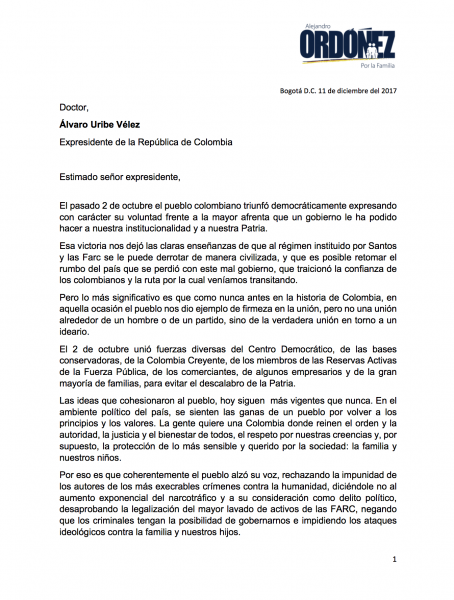  - Ordoñez pica en punta: le pide a Uribe reglas para la consulta de la coalición Despierta Colombia