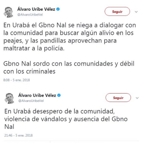  - Uribe no se cansa de ser cínico: critica los peajes de Urabá cuando él fue el que los puso
