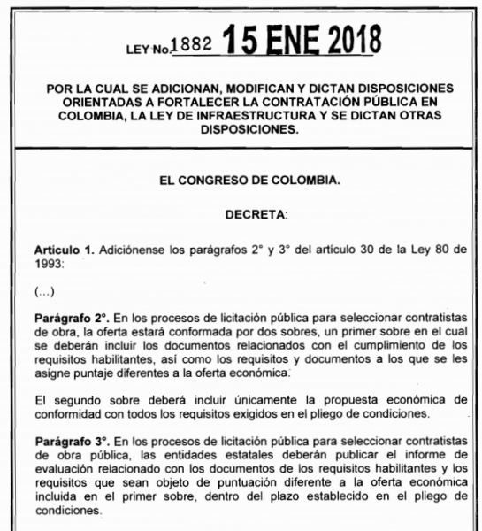  - Colombia necesita urgentemente un estatuto general de contratación pública