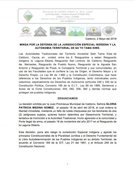  - La burla de una jueza a los indígenas del Cauca que generó el cierre de la carretera a Caldono