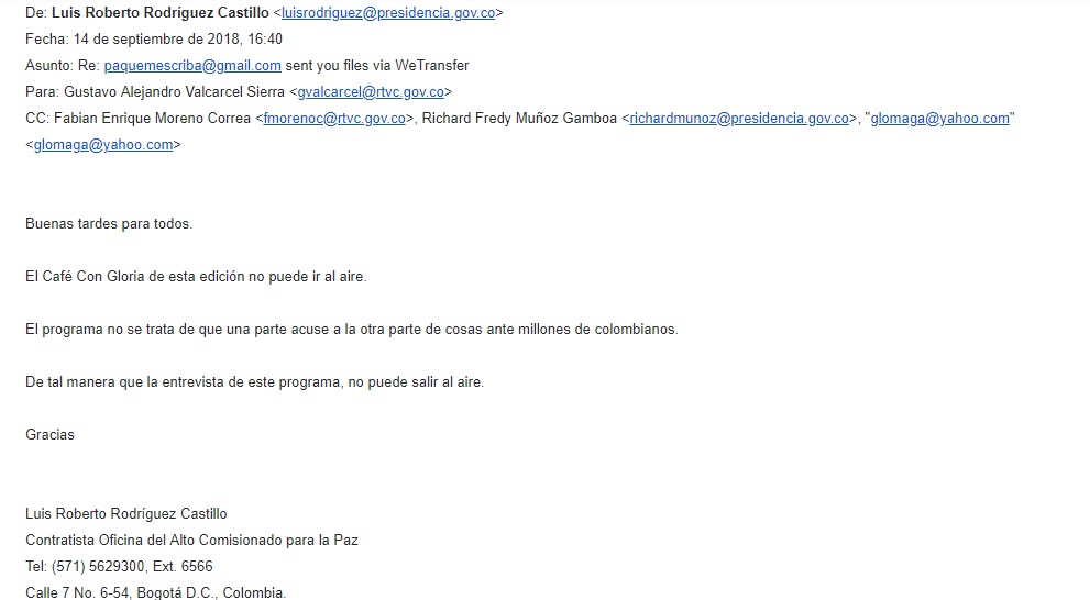  - Censura de la oficina del Alto Comisionado de Paz a entrevista de Pastor Alape