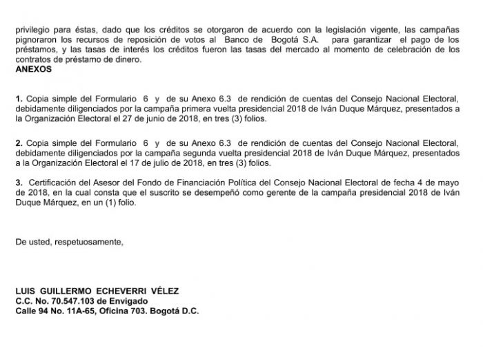 La Carta De Luigi Echeverri Al Presidente De La Corte Suprema Sobre El