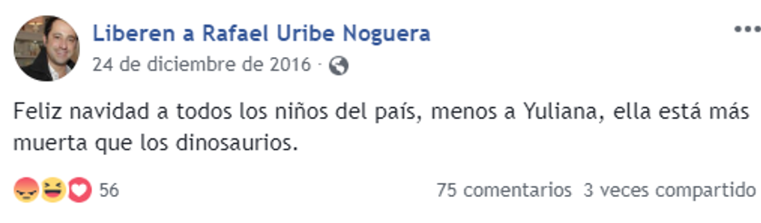  - ‘Liberen a Rafael Uribe Noguera’, la página de apoyo que Facebook aún no desactiva