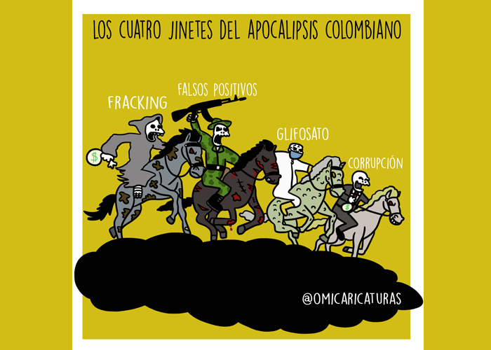Caricatura: Los cuatro jinetes del apocalipsis colombiano