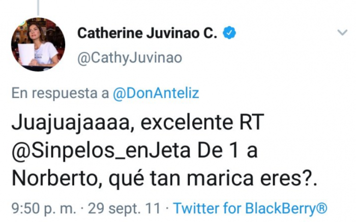  - Las bromas homofóbicas que escribió en su twitter Catherine Juvinao hace 10 años