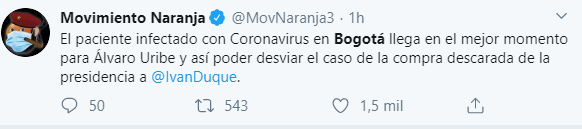  - "El Coronavirus: ¿la nueva cortina de humo del Uribismo?" se preguntan en redes