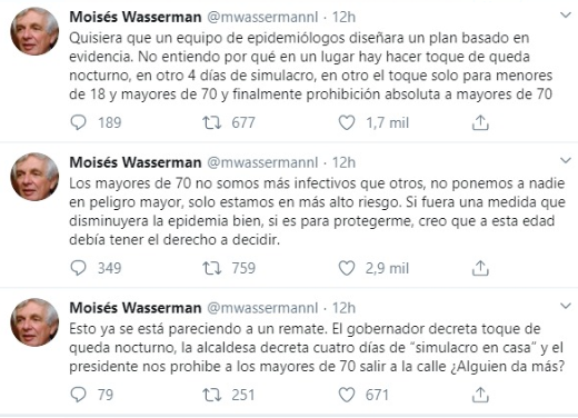  - Waserman lídera la pelea para que a los mayores de 70 no los dejen en la casa