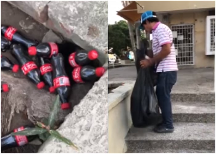 Sin miedo al Coronavirus: Hombre es descubierto reenvasando botellas sucias de Coca Cola