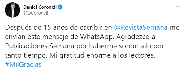  - Despedido de Semana Daniel Coronell con un whatsapp
