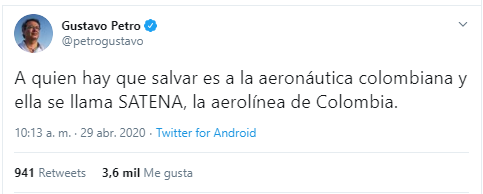  - "A quién hay que salvar es a SATENA, la verdadera aerolínea de Colombia"