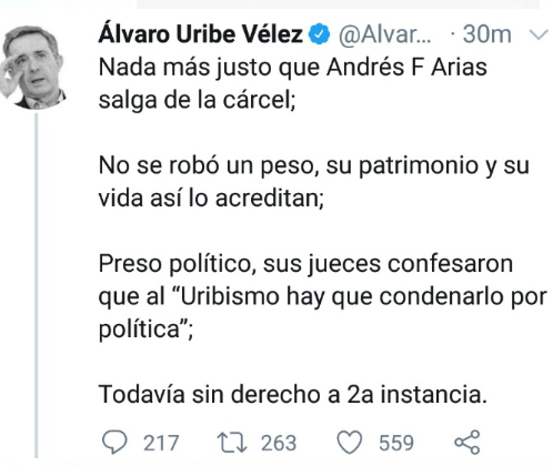  - "Nada más justo que Andrés Felipe Arias salga de la cárcel"