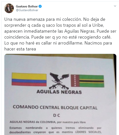  - "Cada vez que le saco los trapos al sol a Uribe aparecen las Aguilas Negras"