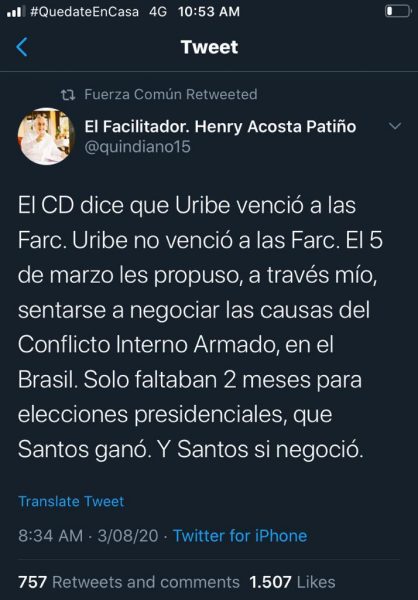  - “Uribe no venció a las Farc”