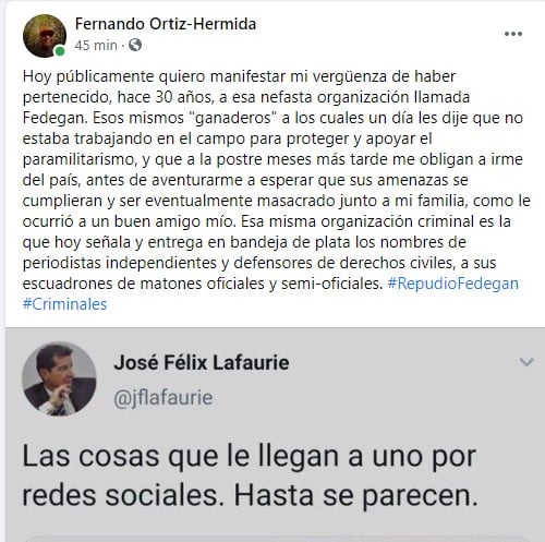  - "La verguenza que siento de haber pertenecido a Fedegan"