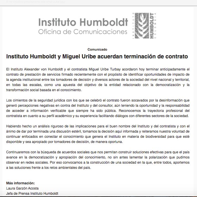  - Efímero paso de Miguel Uribe por el Instituto Humboldt