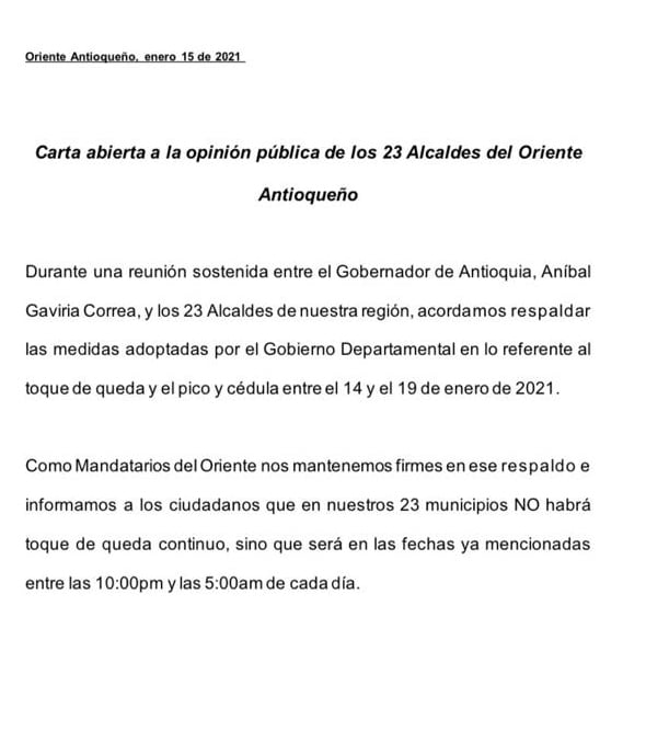  - Rebelión de alcaldes paisas contra Daniel Quintero por toque de queda