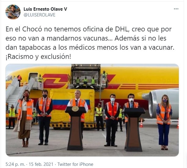  - "En el Chocó no tenemos oficina de DHL"