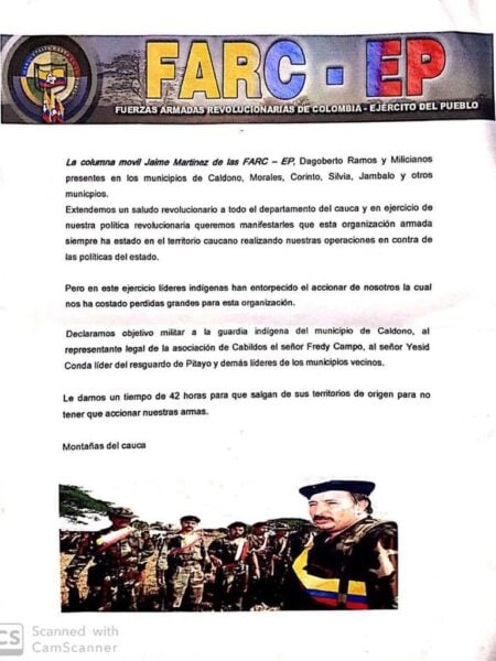  - Disidencias de las FARC declaran objetivo militar a la guardia indígena en el Cauca