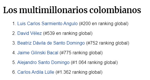  - Dos Santo Domingo entre los 6 más ricos de Colombia