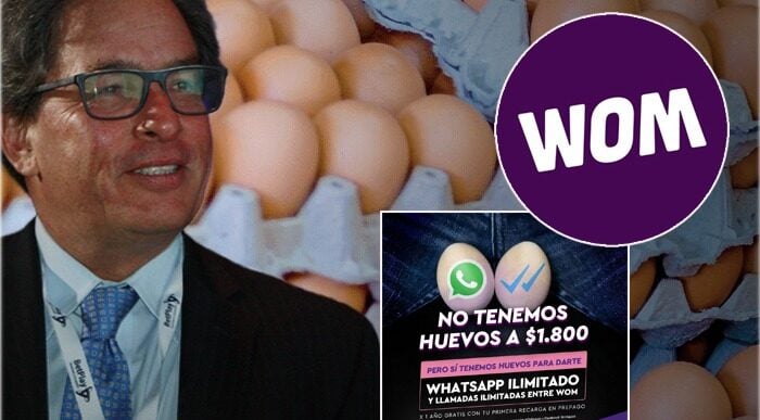 Imagen del ministro Carrasquilla, cubetas de huevos y el logo de Wom - La publicidad de Wom que pone en la picota al ministro Carrasquilla