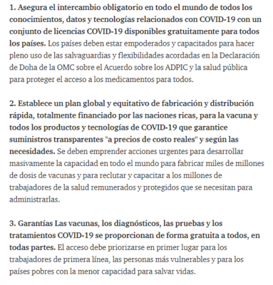  - Enfrentar el Covid no puede ser negocio de nadie: 140 líderes le escriben a Biden