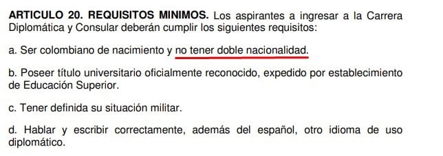 Pantallazo del Articulo 20 del decreto 274 del 2000. - Tres importantes asesores de campaña de Martha L. Ramírez con embajadas