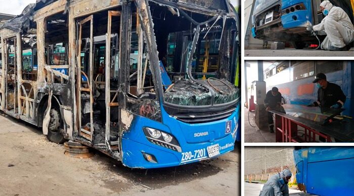  - Los mecánicos que recuperan en tiempo record los buses vandalizados de Transmilenio