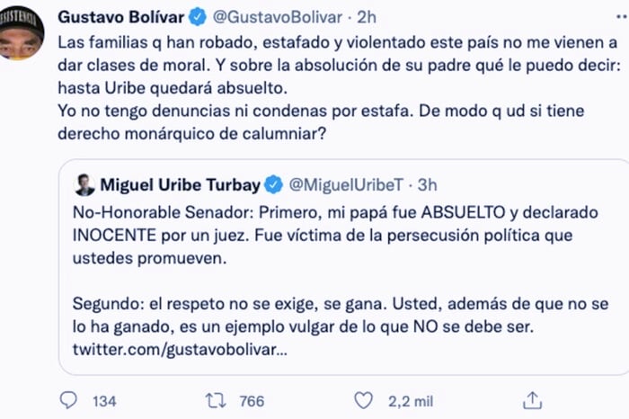  - El triste bonche de trinos entre Gustavo Bolívar y Miguel Uribe Turbay