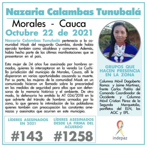  - Los días de resistencia de Nazaria, la indígena Misak asesinada en el Cauca