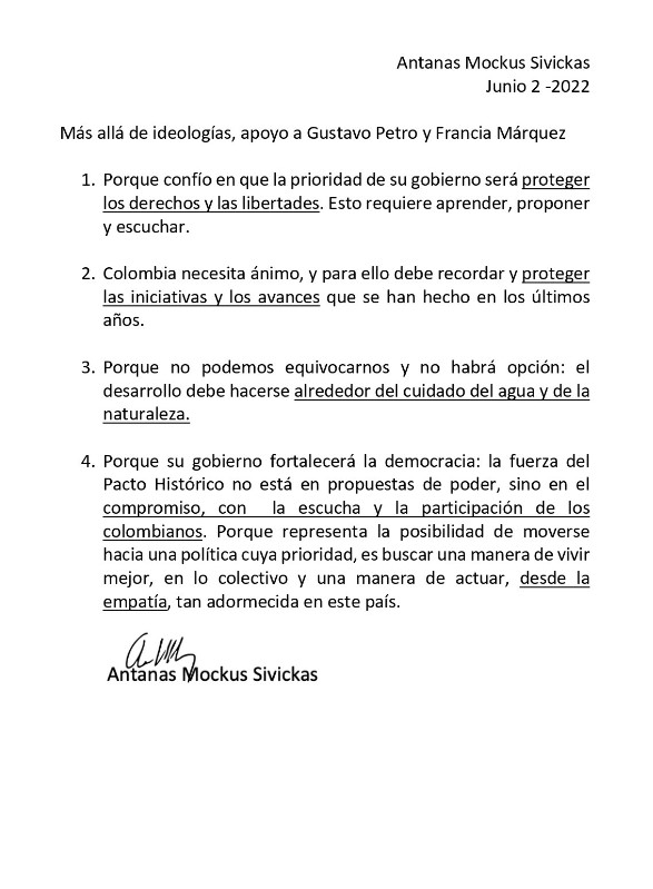  - Las razones por las que Mockus seguirá a Petro