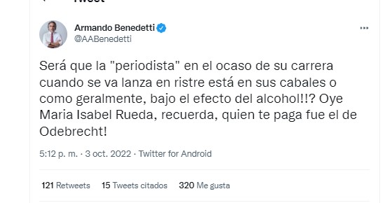  - La grosería de Benedetti a una de las glorias del periodismo colombiano