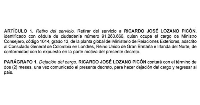 Ricardo Lozano - Barrida de Duquistas-Uribistas sobrevivientes en puestos diplomáticos