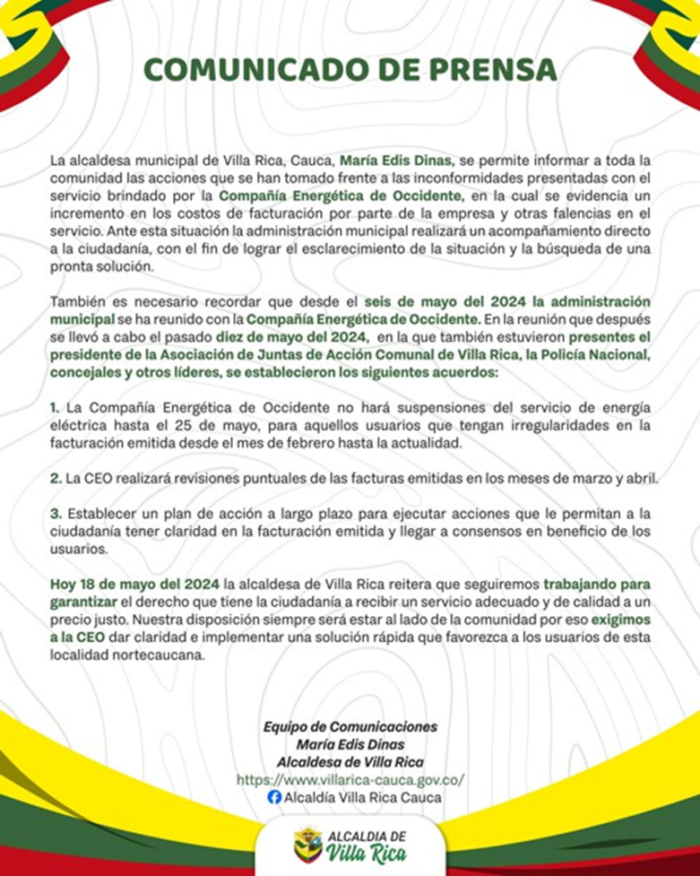  - “Imposible soportar más abusos”: queja general de usuarios de energía eléctrica en Cauca por compañía CEO