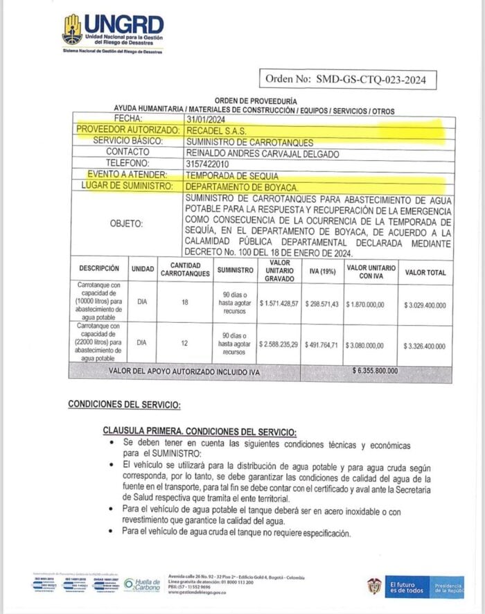 Olmedo López - Crédito - El otro contrato de 30 carrotanques que firmó Olmedo López y que terminaron en Boyacá
