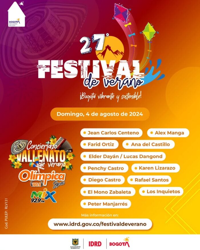  - Estos son los artistas que se presentarán en Vallenato al Parque y en el Festival de verano 2024