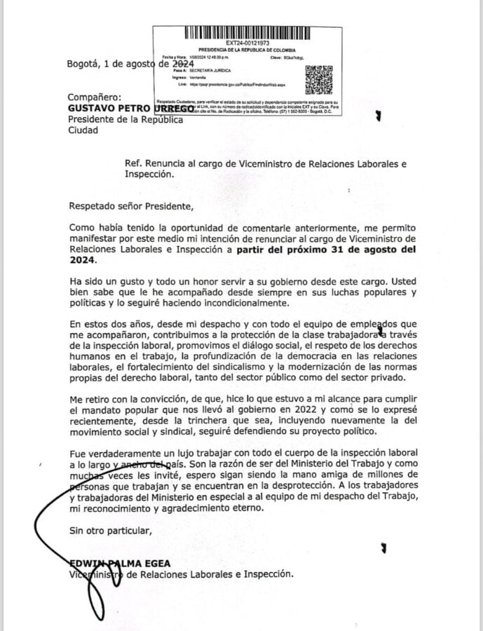  - El expresidente de la USO Edwin Palma no aguantó la presión de la Ministra y la huelga de más de 60 días