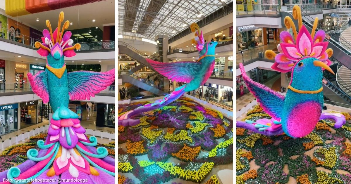 El colibrí de 8 metros construido en flores que podrá disfrutar en el Centro Comercial Santafé